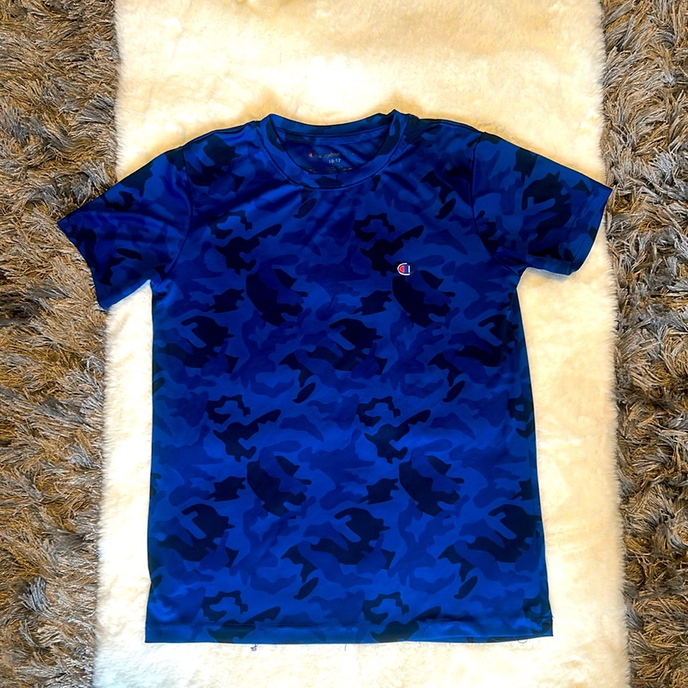 Boys Blue/Black camouflage Champion T-shirt